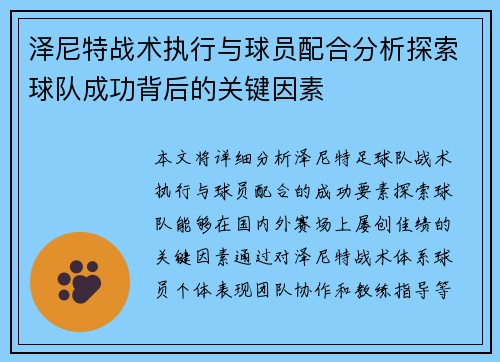 泽尼特战术执行与球员配合分析探索球队成功背后的关键因素